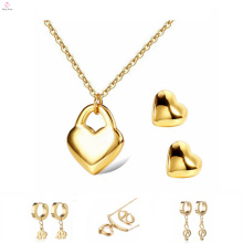 Cute Custom Stainless Steel Earring Gold, Locket Jewelry Stainless Steel Earring Pendant Set